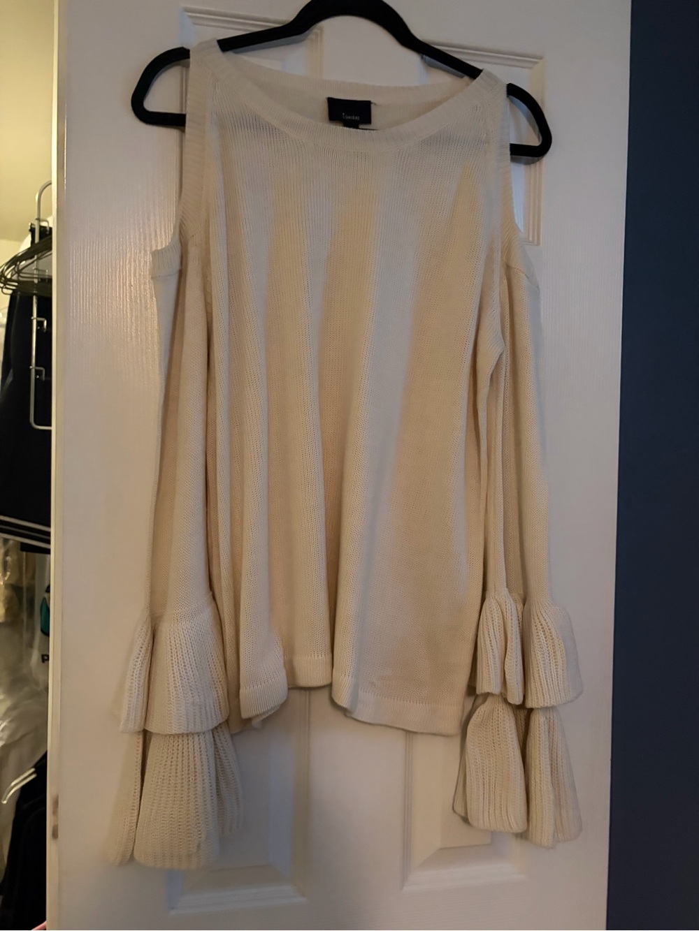 torrid Cream Off-the-Shoulder Ruffle Sleeve Sweater